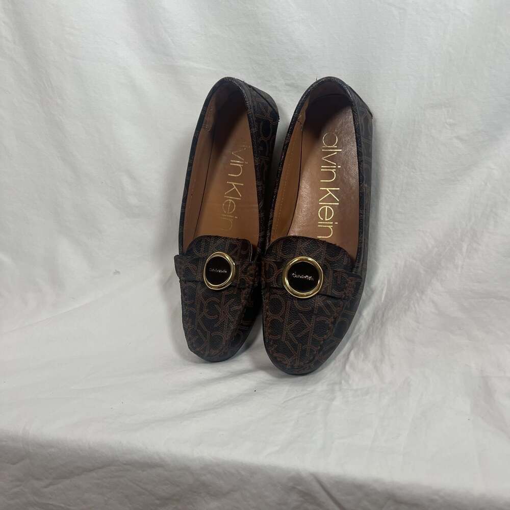 Calvin Klein Womens Monogram Loafers Shoes Black Leana Comfort Flats